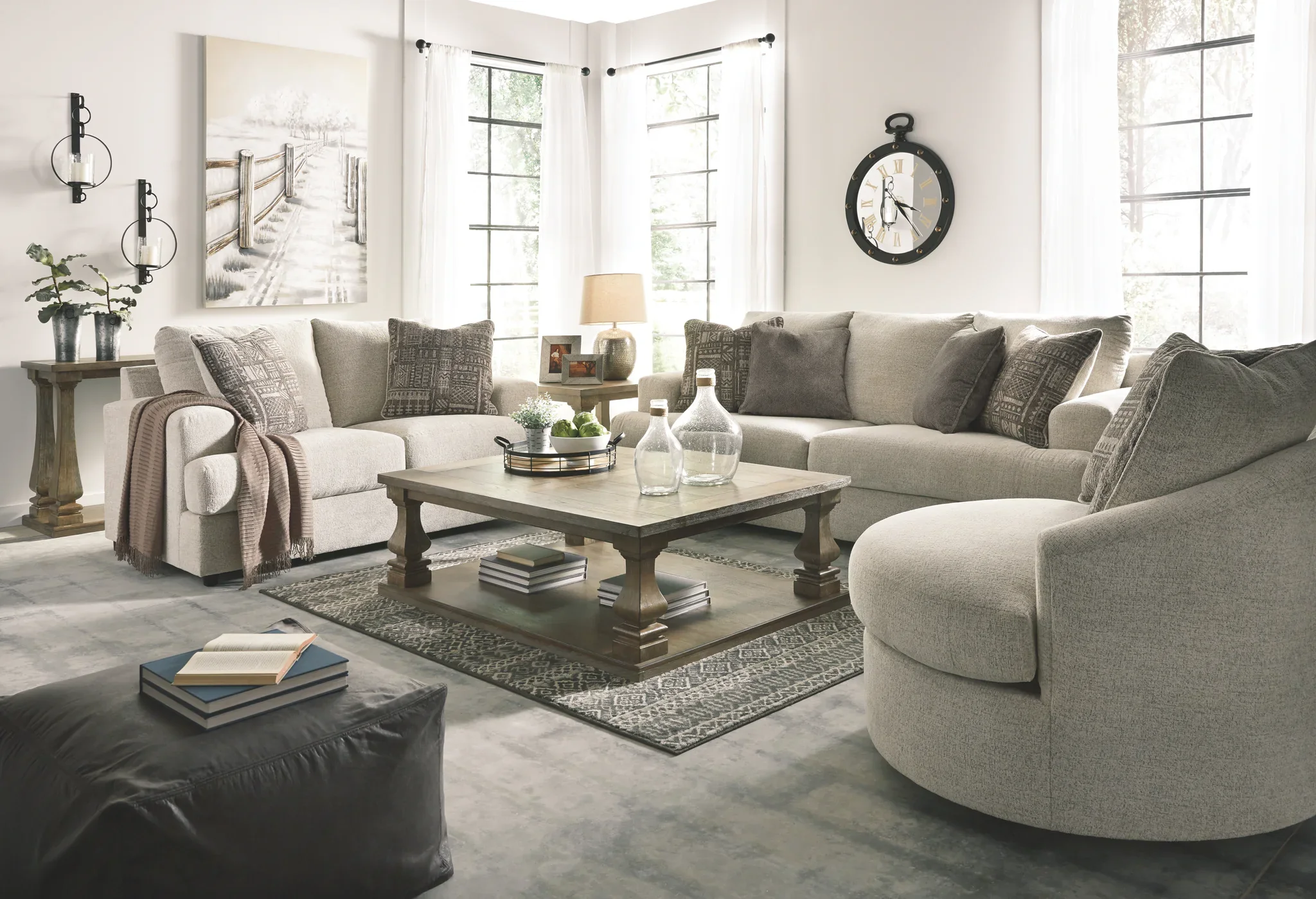 Soletren - Stone - 3 Pc. - Sofa, Loveseat, Swivel Accent Chair