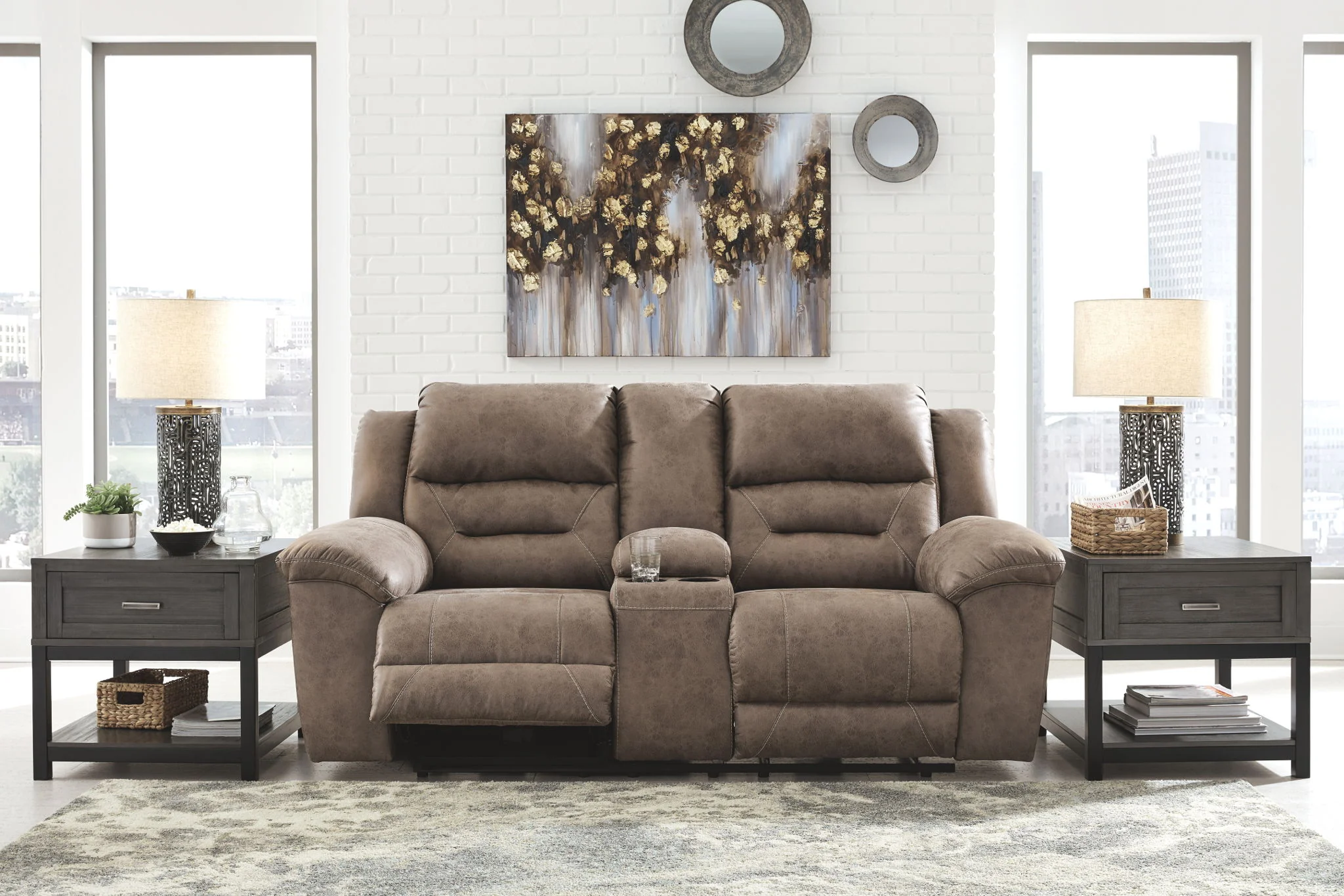 Stoneland - Light Brown - Dbl Rec Pwr Loveseat W/Console - Image 4