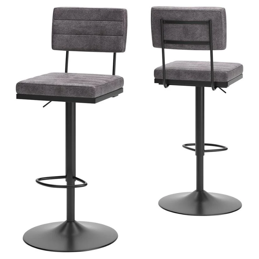 Strumford - Gray / Black - Tall Swivel Barstool (Set of 2) With Cushioned Back - Image 2