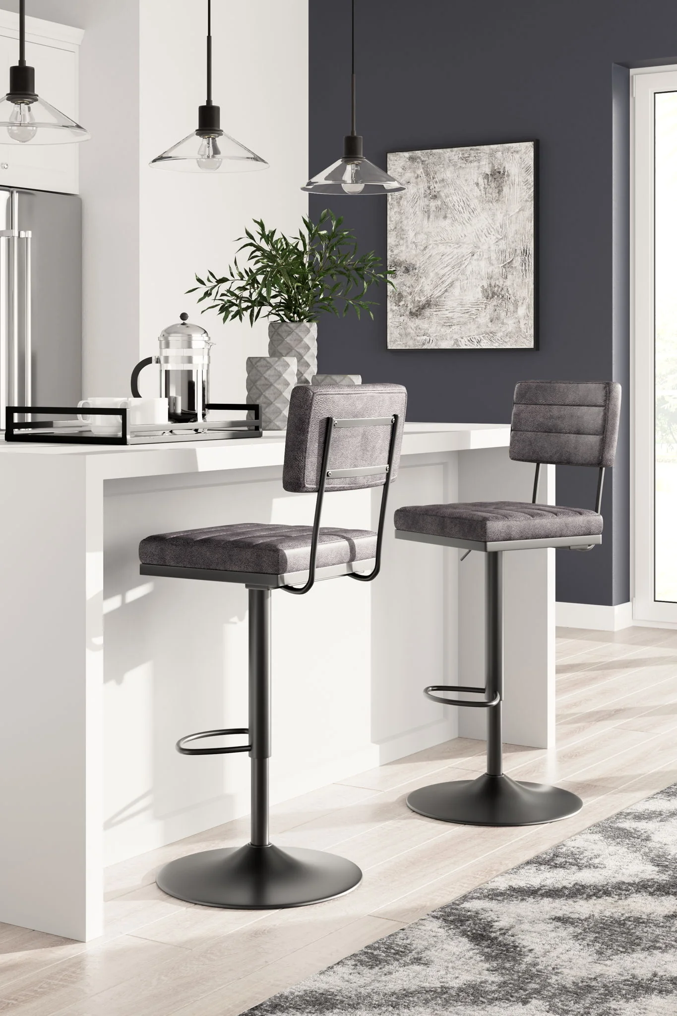 Strumford - Gray / Black - Tall Swivel Barstool (Set of 2) With Cushioned Back - Image 3