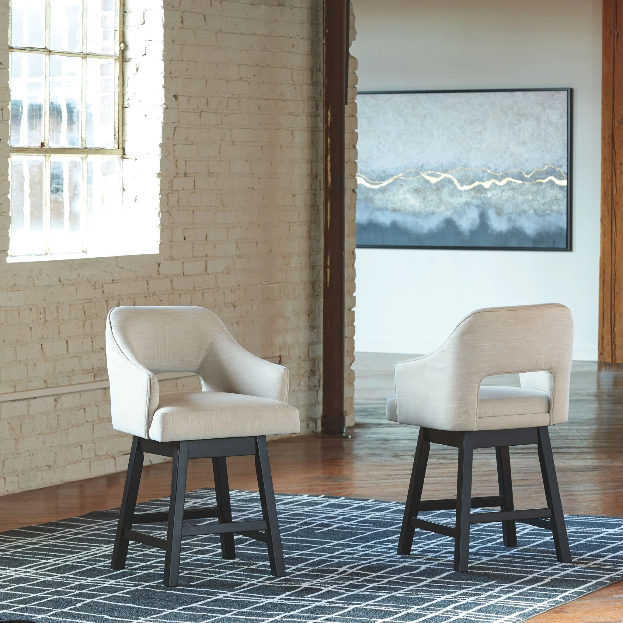 Tallenger - Beige - Uph Swivel Barstool (Set of 2) - Image 2