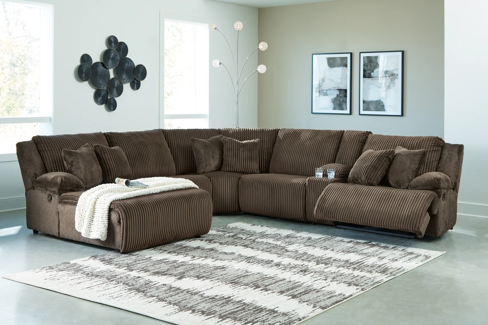 Top Tier - Chocolate - 6-Piece Reclining Sectional With Laf Press Back Chaise - Image 2