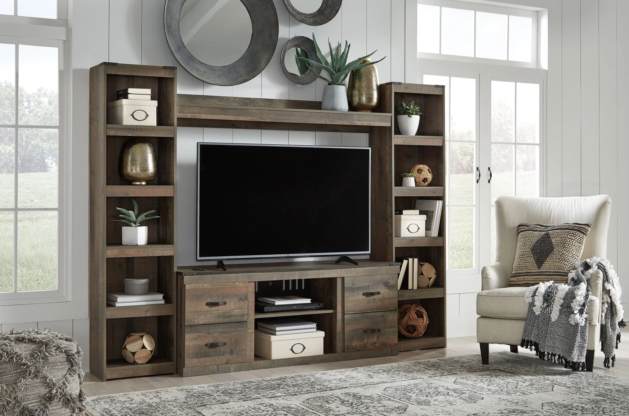 Trinell - Brown - 4-Piece Entertainment Center With 60" TV Stand W/Fireplace Option - Image 2