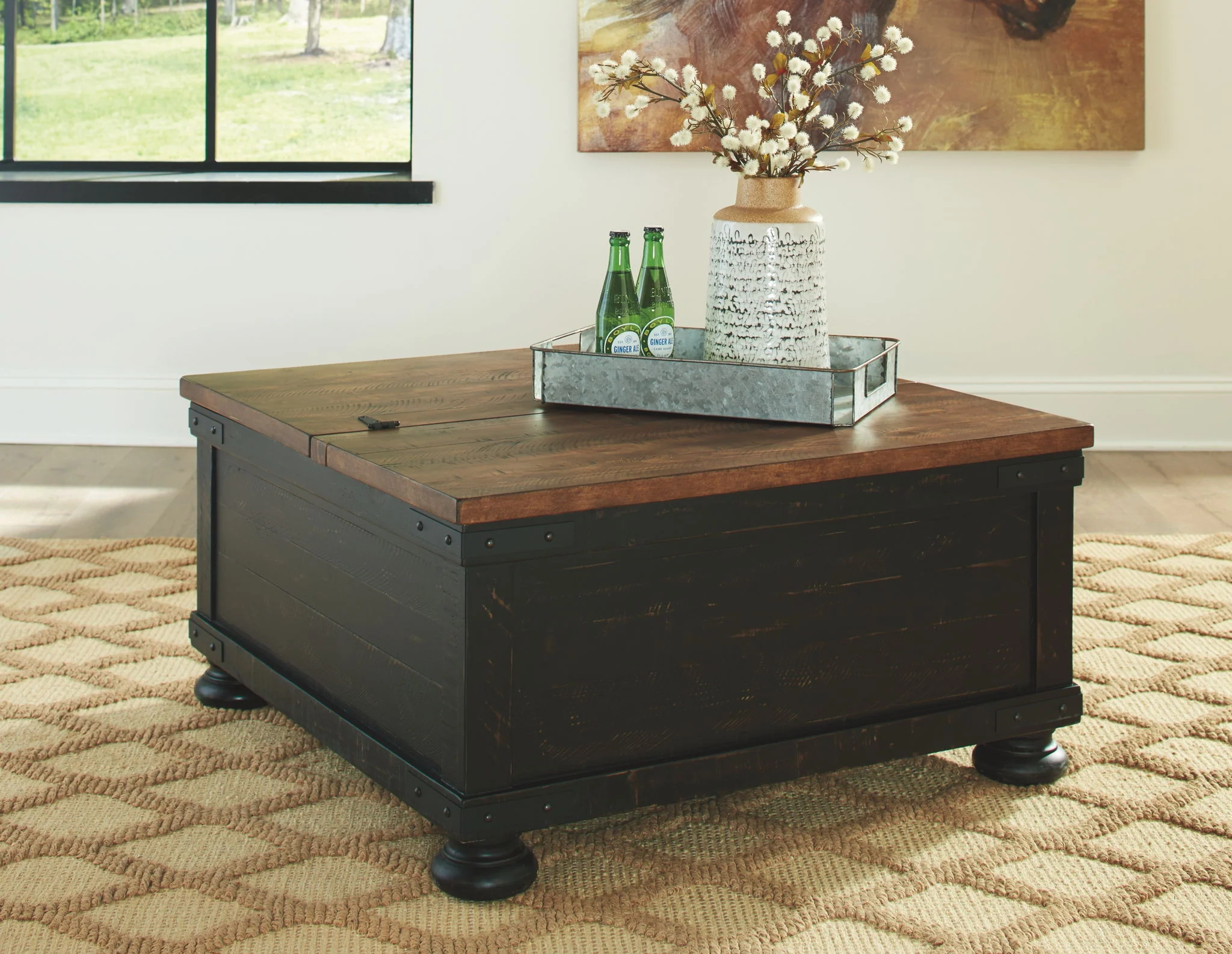 Valebeck - Black / Brown - Lift Top Cocktail Table - Image 2