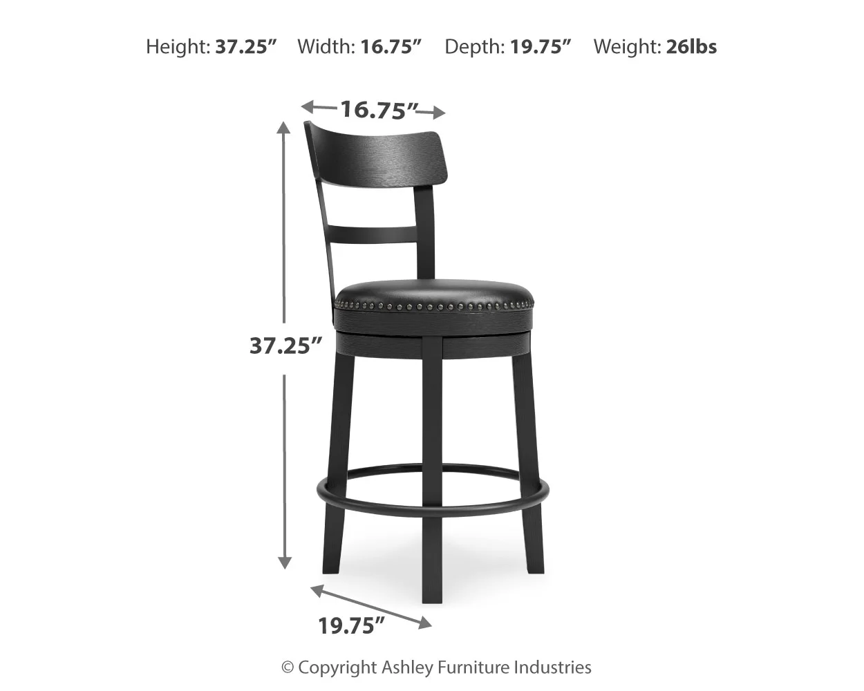 Valebeck - Black - Uph Swivel Barstool - Image 4