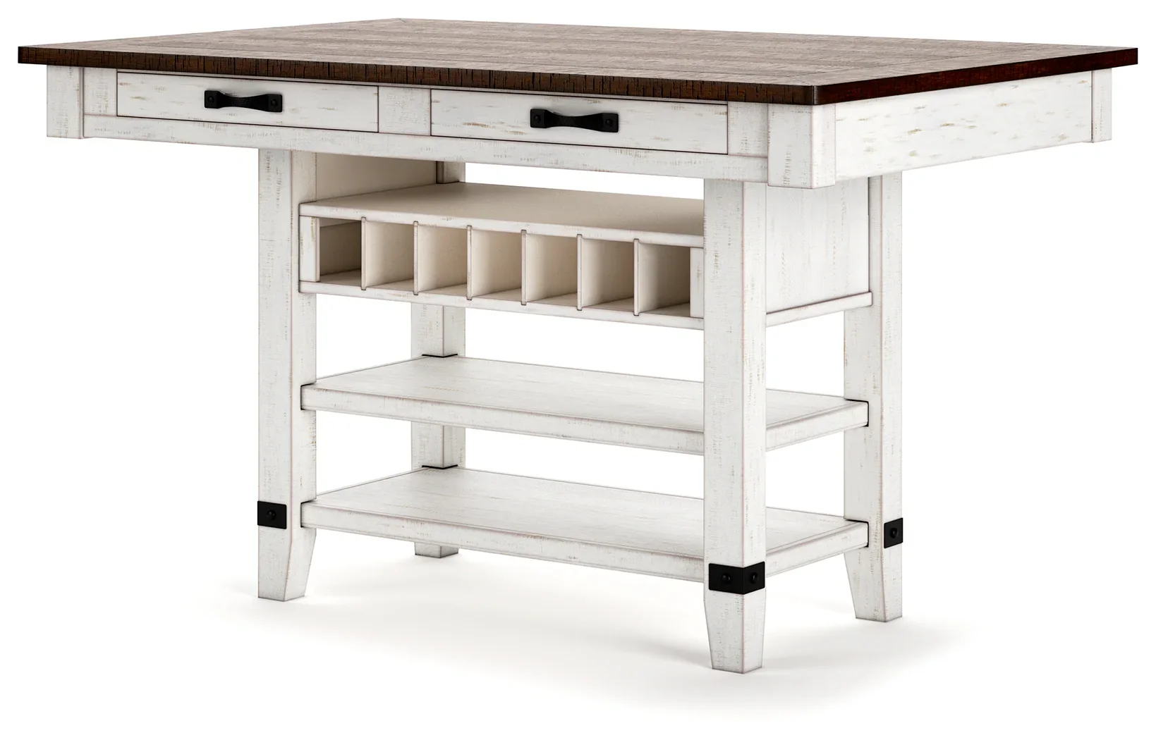 Valebeck - White / Brown - Rect Dining Room Counter Table With Wine Rack - Image 3