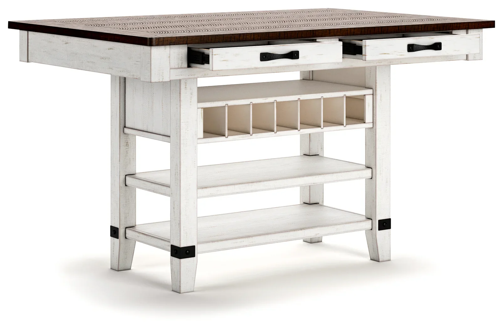 Valebeck - White / Brown - Rect Dining Room Counter Table With Wine Rack - Image 4