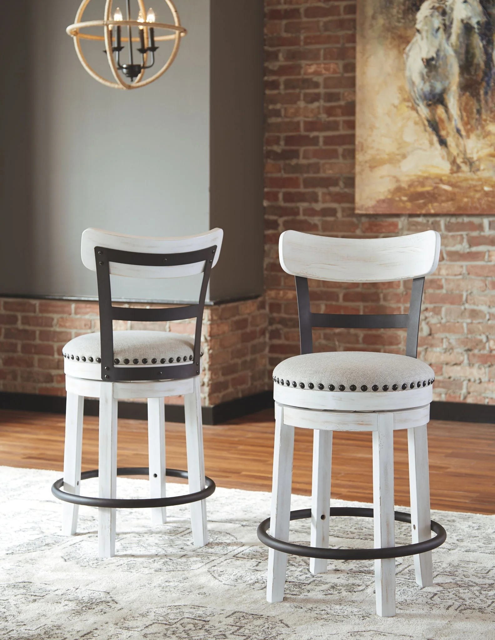 Valebeck - White - Uph Swivel Barstool - Image 3