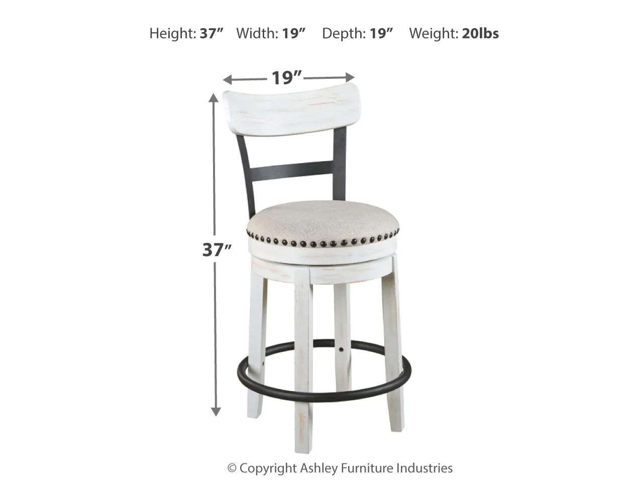 Valebeck - White - Uph Swivel Barstool - Image 4