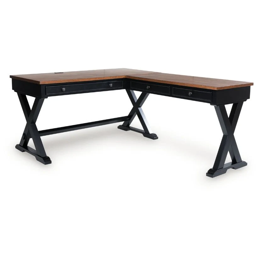 Wildenauer - Brown / Black - Home Office Desk And Return