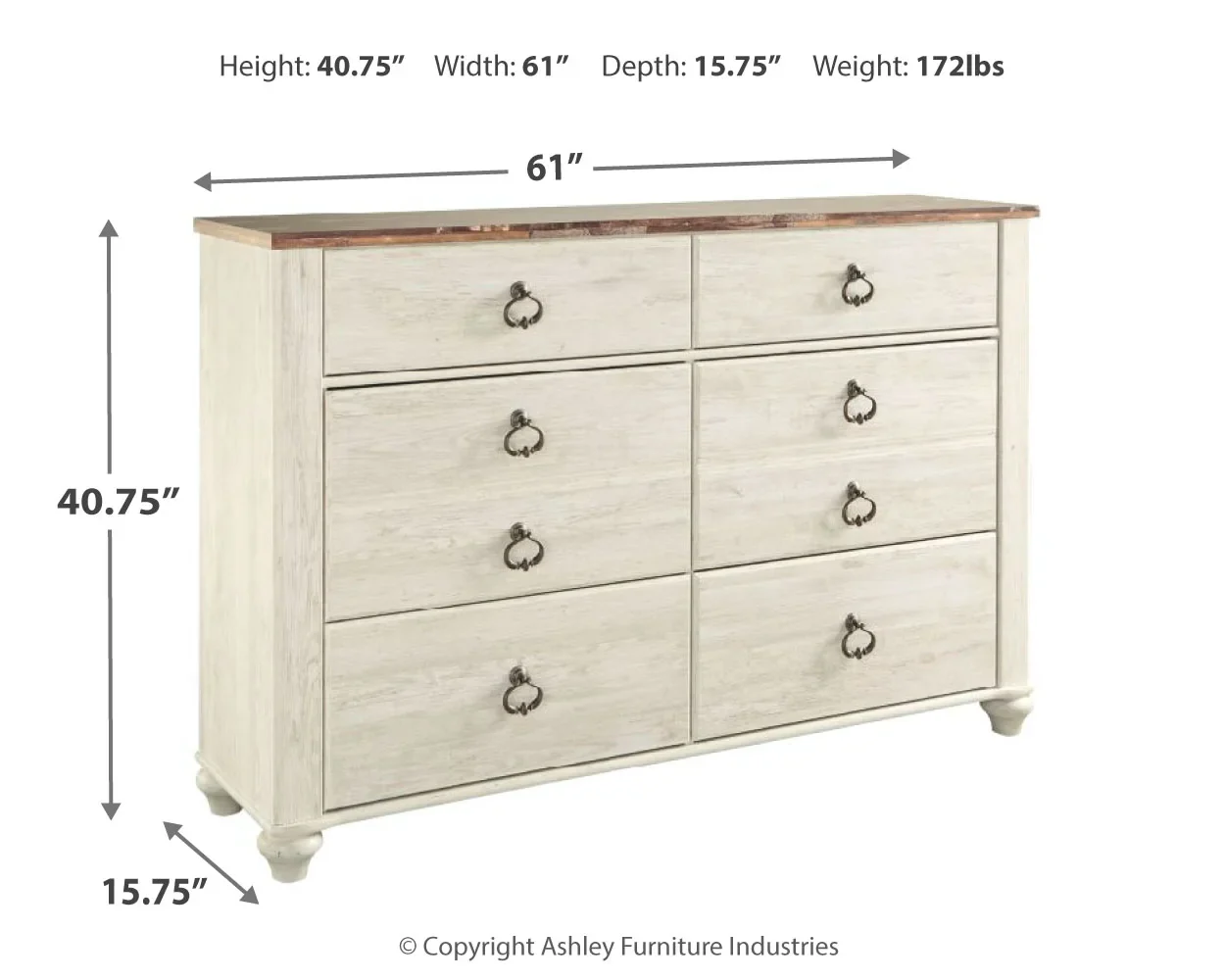 Willowton - Brown / Beige / White - Six Drawer Dresser - Image 6