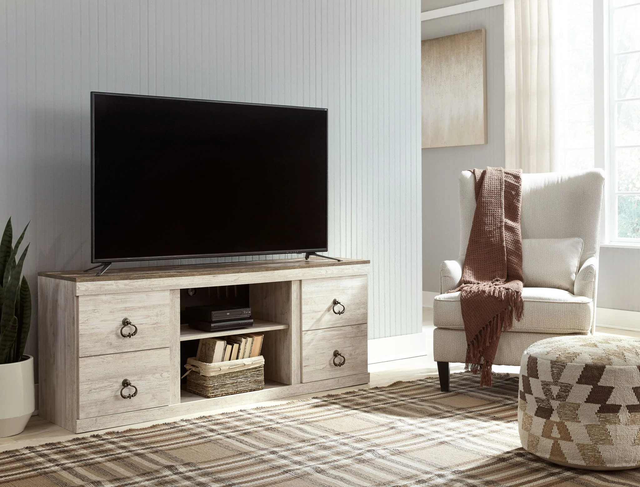 Willowton - Brown Light - TV Stand W/Fireplace Option - 60" X 14.8" X 24.33" - Image 2