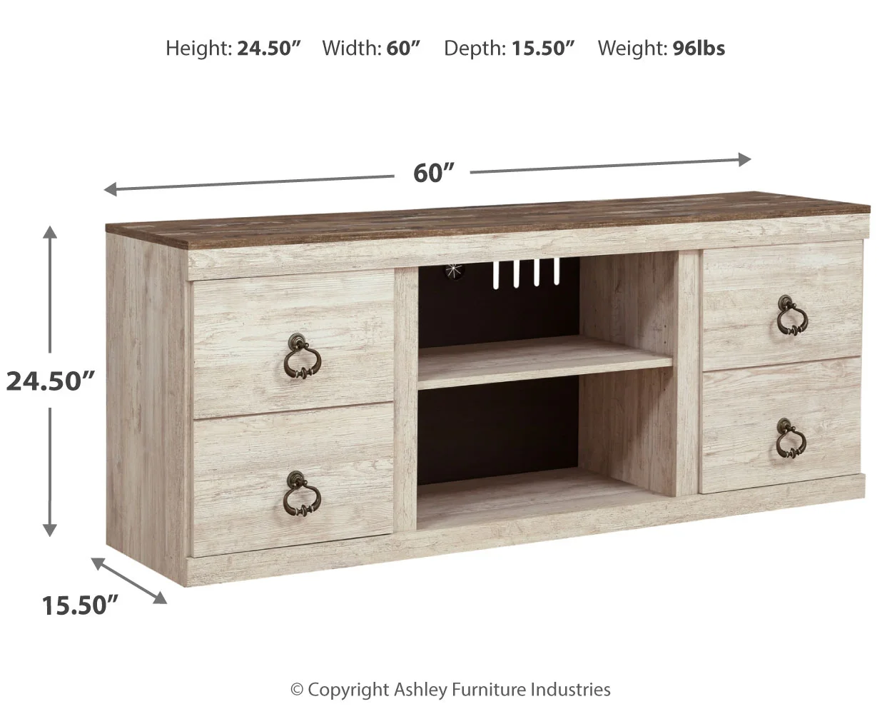 Willowton - Brown Light - TV Stand W/Fireplace Option - 60" X 14.8" X 24.33" - Image 8
