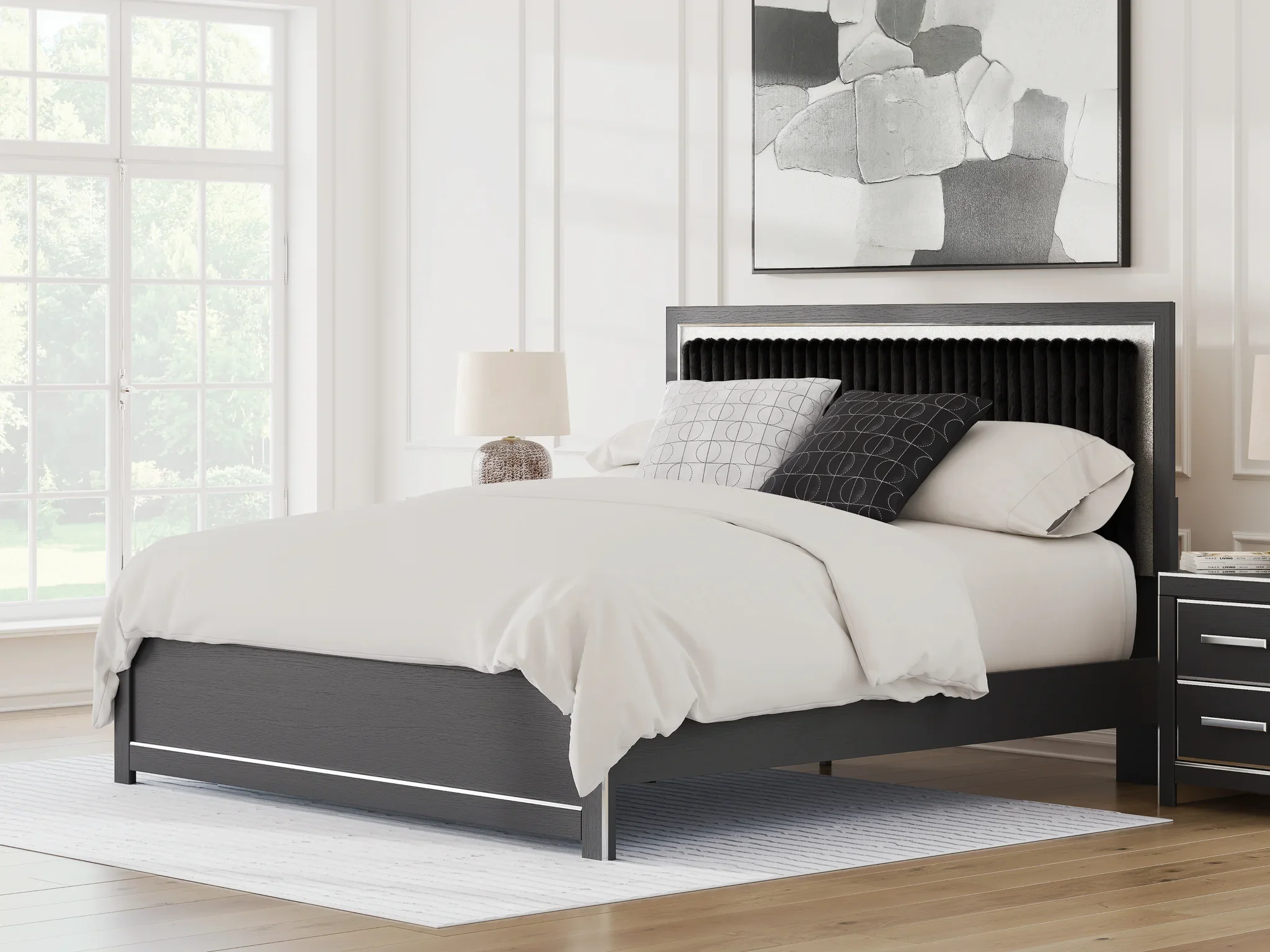 Zuraleus - King Upholstered Panel Platform Bed With Roll Slats - Black - Image 2