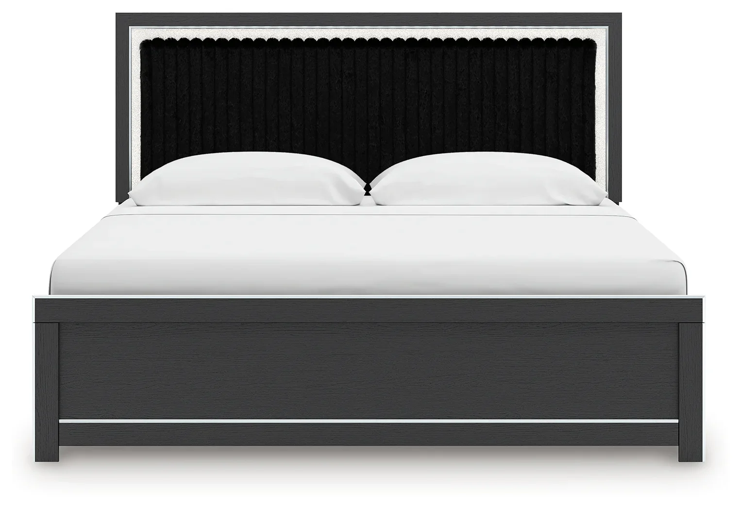 Zuraleus - King Upholstered Panel Platform Bed With Roll Slats - Black - Image 3