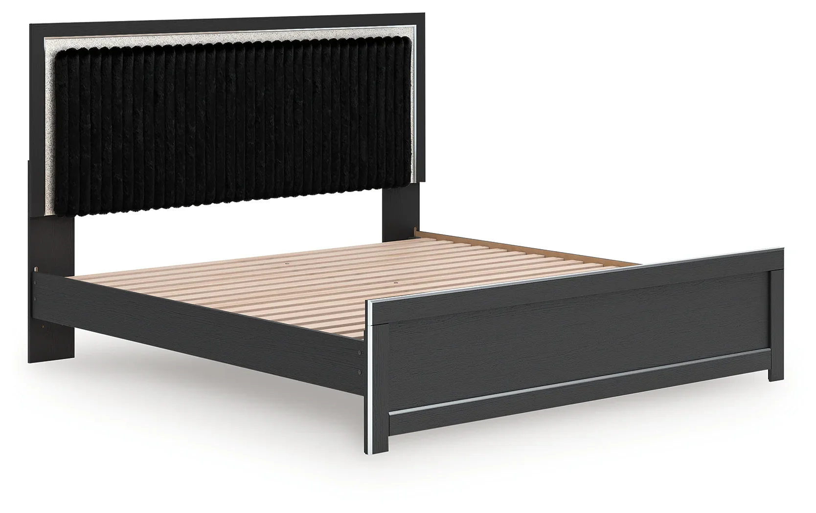 Zuraleus - King Upholstered Panel Platform Bed With Roll Slats - Black - Image 5