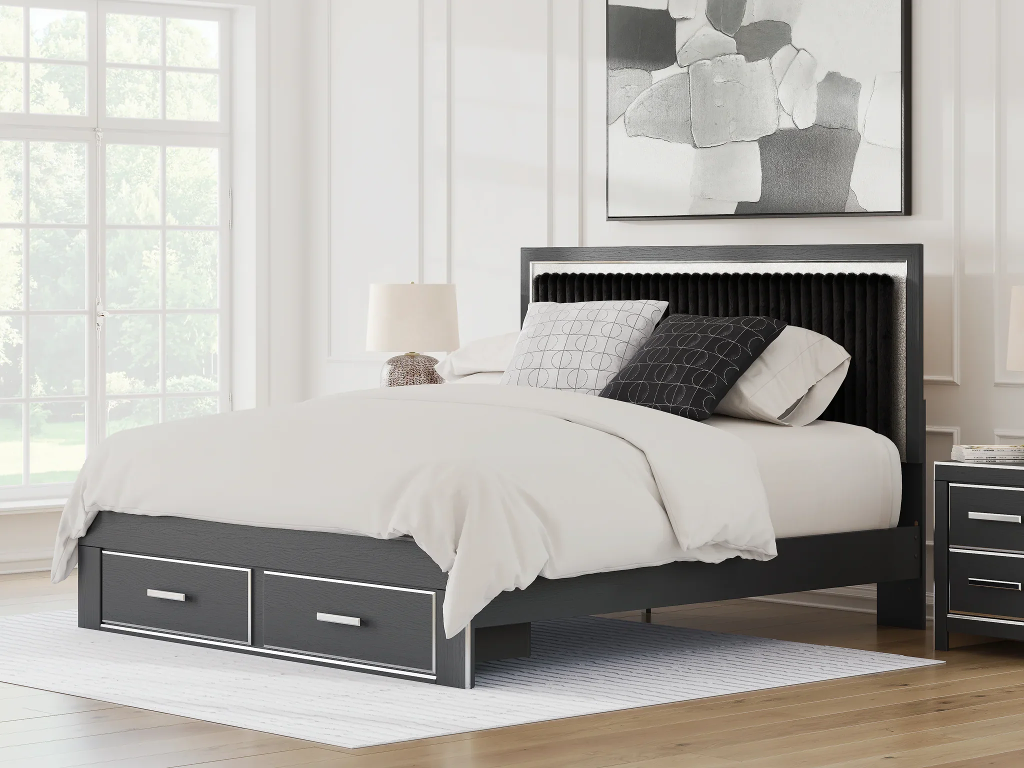 Zuraleus - King Upholstered Panel Platform Storage Bed - Black - Image 7