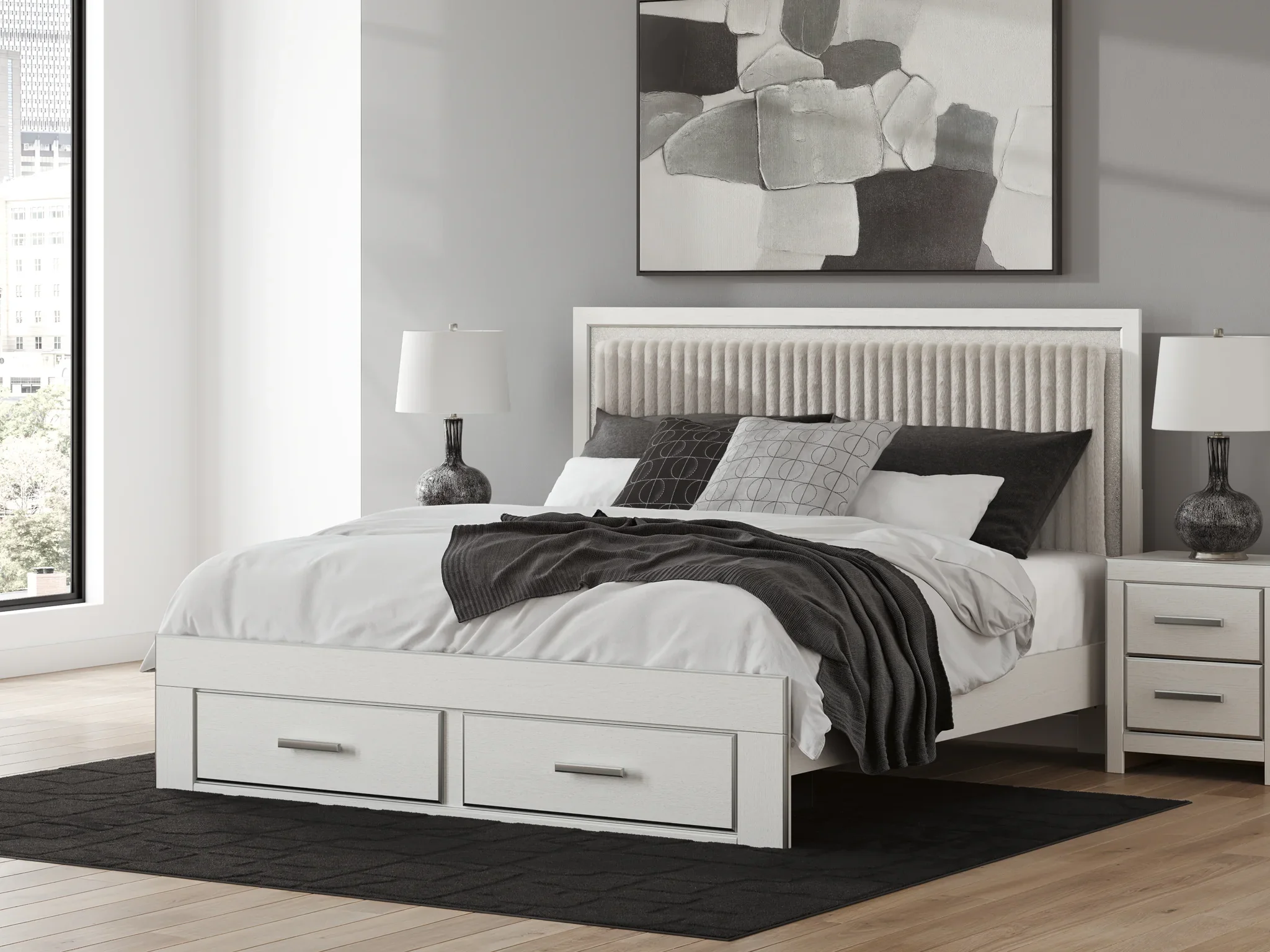 Zuraleus - King Upholstered Panel Platform Storage Bed - White - Image 2