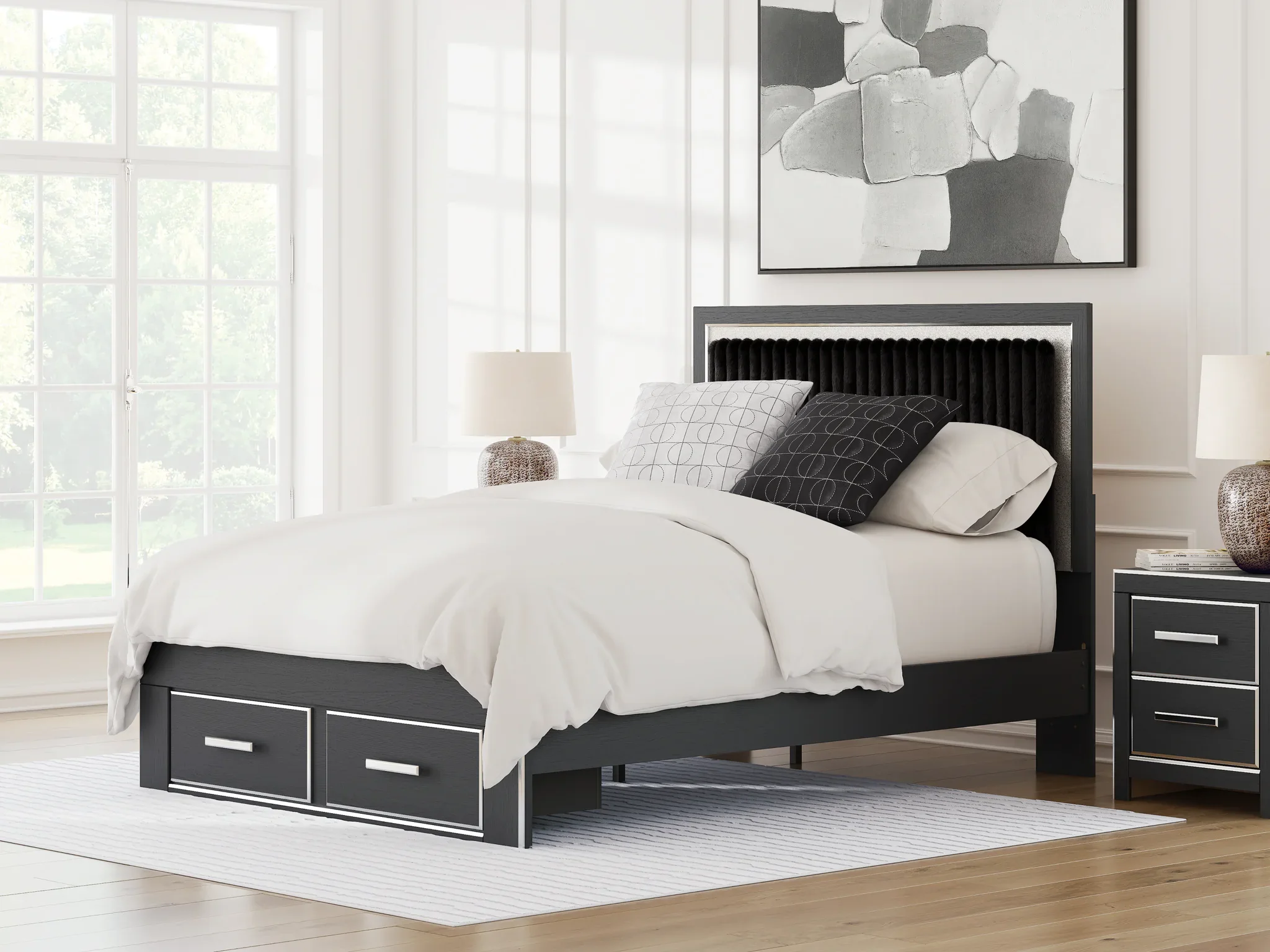 Zuraleus - Queen Upholstered Panel Platform Storage Bed - Black - Image 2