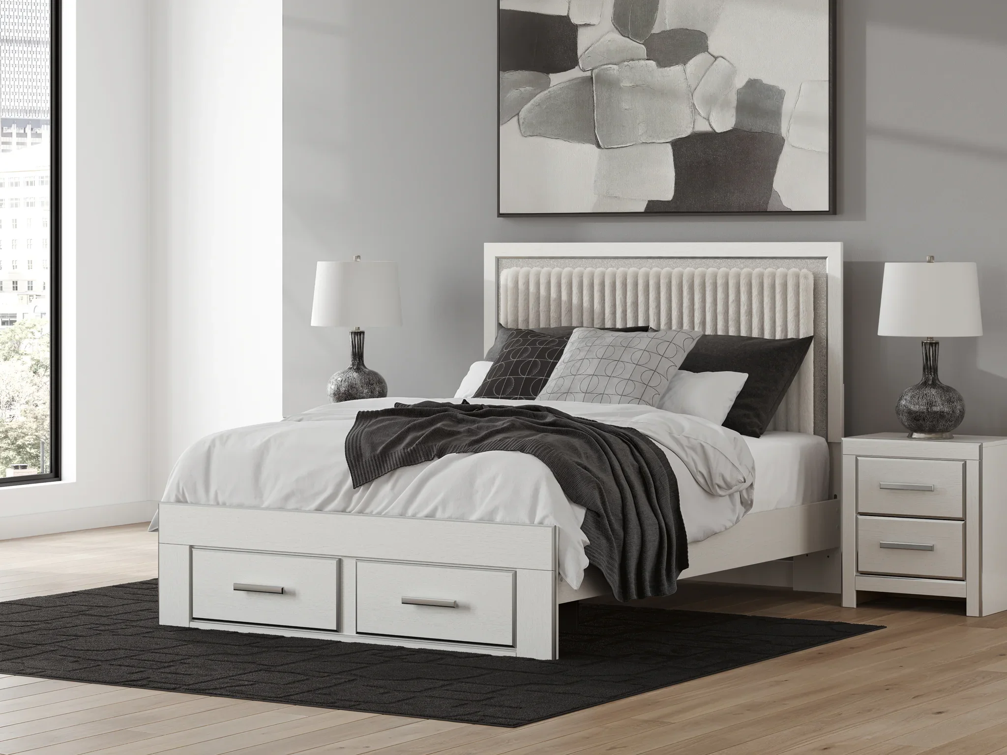 Zuraleus - Queen Upholstered Panel Platform Storage Bed - White - Image 2